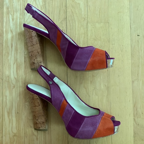 Calvin Klein suede slingback cork purple orange 9 Gracie - Picture 3 of 12
